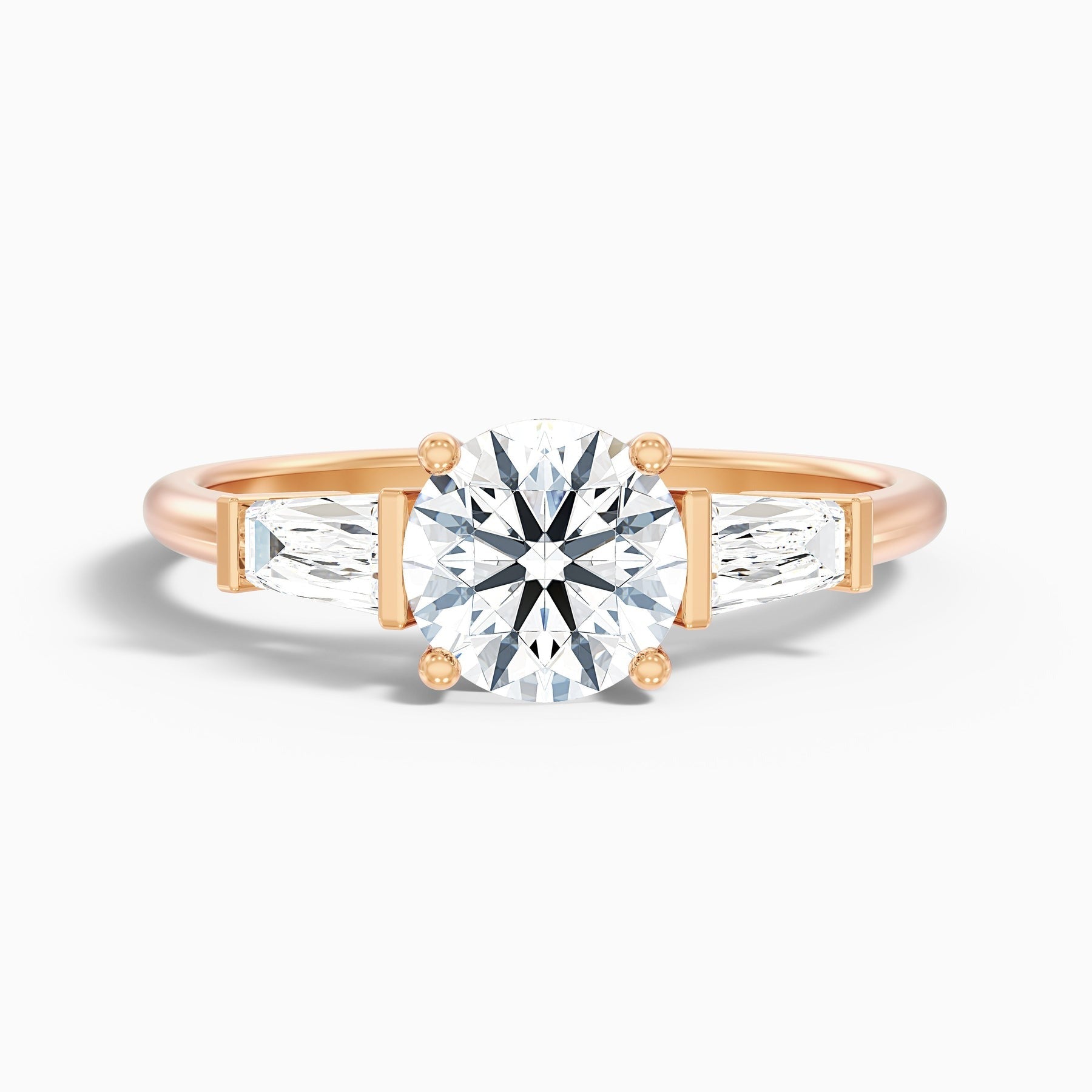 Avalon Round 3 Stone Moissanite Ring With Side Baguette Moissanite